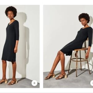 Ming Wang Knit 3/4 Sleeve V-Neck Knit Dress, Black Size XL NWT! Retail $285